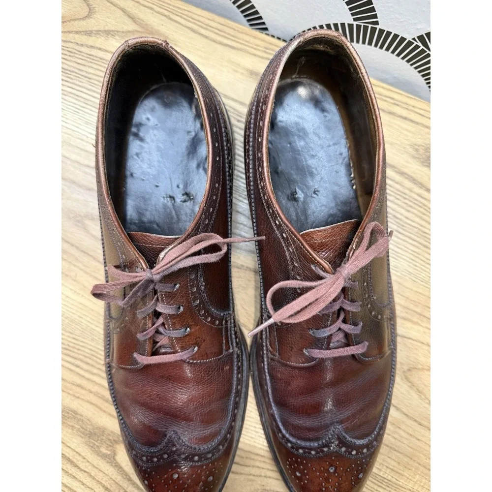 VTG Florsheim Royal Imperial Black Burgundy Leather Wingtip Dress Shoes Mens 12D